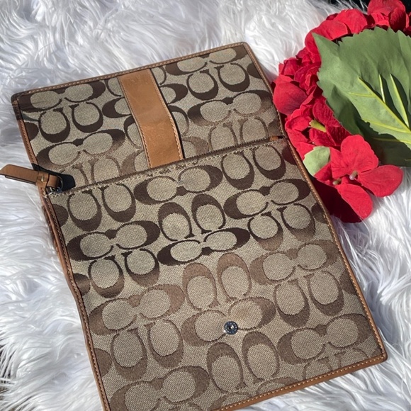 Coach Long Envelope Wallet Canvas Khaki Brown Tan Leather Inside - Picture 5 of 7